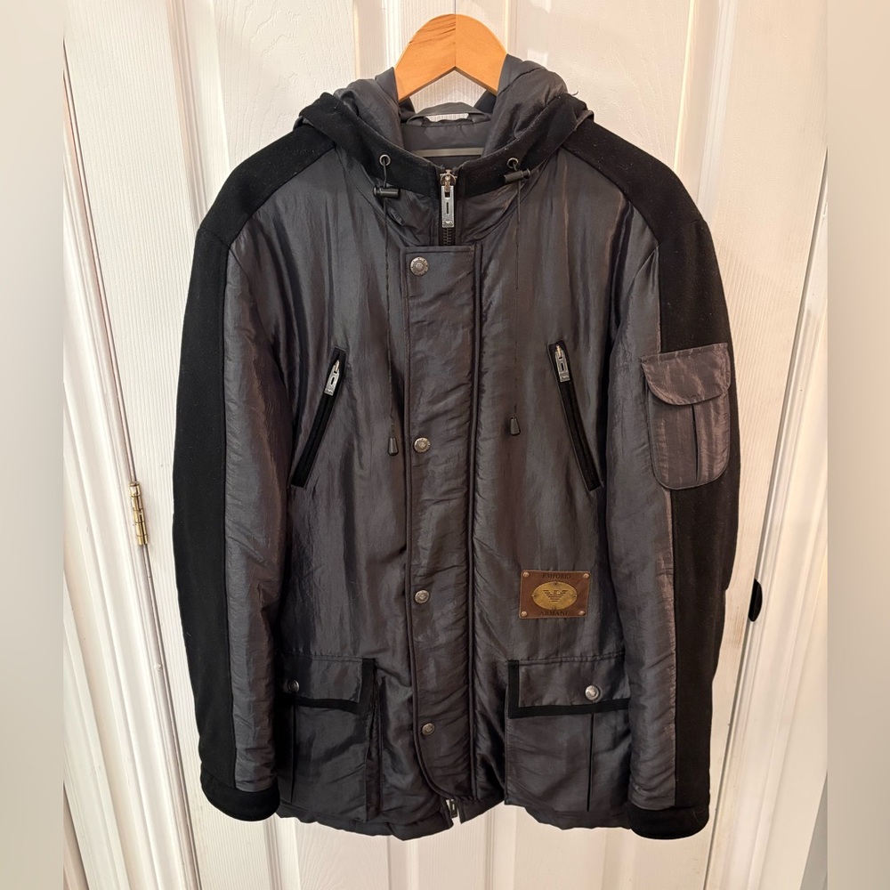 Emporio Armani Black Hooded Military Jacket